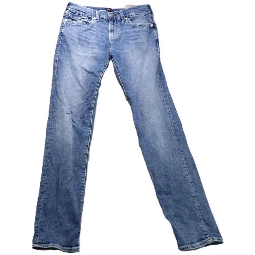 True Religion Jeans Men W32 Rocco Relaxed Skinny Flap Pocket Blue Denim Stretch